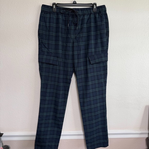 PacSun Other - PacSun Cargo Pants Men's Large Navy Green Plaid Drawstring Waist Pockets Classic